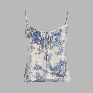 Blue and White Satin Toile de Jouy Lounge Tank Top